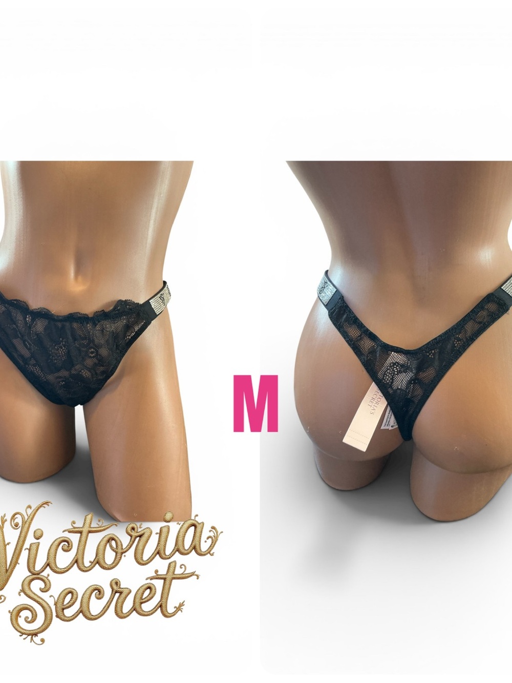 Victoria's Secret Black Lace Thong - M